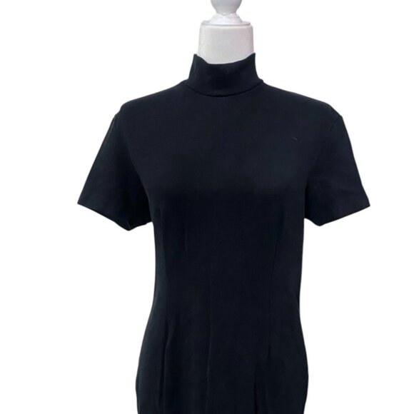 90's Talbots Minimalist Mock Neck Midi Dress Black M - Picture 4 of 6